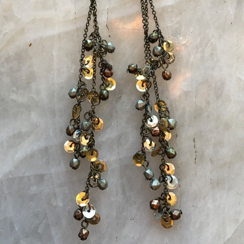 LONG SEQUIN Beaded Earrings Almost 6”!